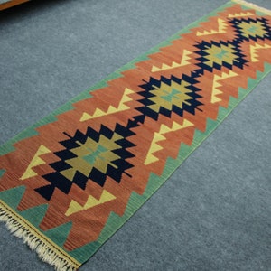 Turkish Kilim Runner, 2.7 x 9.8 ft Rug, Wool Rug, Boho Hallway Runner, Vintage Kilim Rug, Oushak Runner, Handmade Rug, Souhtwestern Kilim