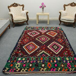 Tribal Kilim Rug, 5.1 x 8.5 ft Rug, Bohemian Area Rug, Living Room Rug, Handmade Rug, Southwestern Kilim Rug, Oriental Rug, Red Oushak Kilim