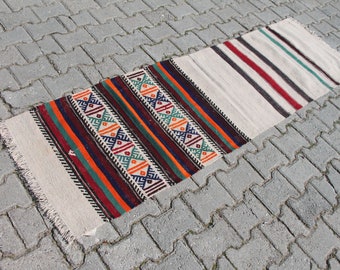 Handmade Wool Kilim Runner, 2.1 x 9.2 ft, Southwestern Boho Hallway Rug