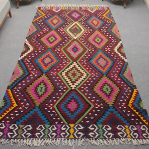 Red Kilim Rug, 5.5 x 10.9 ft Rug, Handmade Tribal Rug, Wool Anatolian Rug, Turkish Ethnic Kilim, Wool Oushak Area Rug