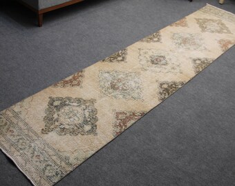 Pastel Oushak Rug Runner, Wool Southwestern Oriental Hallway Rug, 2.6 x 12.0 ft