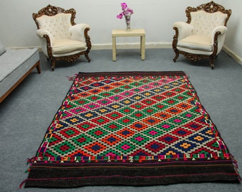 Bohemian Kilim Rug, Colorful Southwestern Turkish Rug (5.3 x 7.3 ft)