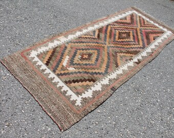 Handgemaakte wollen Turkse loper, pastelkleurig zuidwestelijk stammenkleed (3,4 x 8,5 ft)