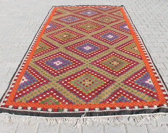 Vintage Turkish Kilim Rug, Boho Southwestern Wool Area Rug (6.0 x 11.2 ft)