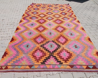 Pink Oversize Kilim, 6.0 x 13.1 ft Rug, Vintage Kilim Rug, Oriental Rug, Bohemian Rug, Southwestern Kilim, Anatolian Kilim, Boho Area Rug