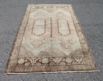 Pastel Turkish Rug, 4.6x7.9 ft, Vintage Wool Area Rug