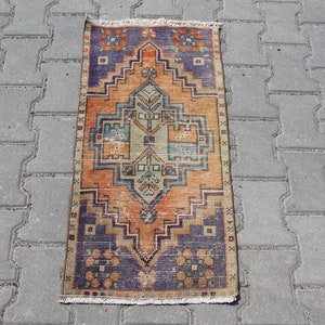 Small Boho Rug, 1.4 x 2.9 ft Rug, Vintage Oushak Rug, Old Handmade Doormat, Boho Home Decor Rug, Bohemian Rug, Muted Area Rug, Ethnic Rug
