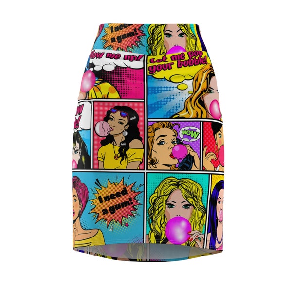 Jupe de bande dessinée Comic Art Comic Lover Jupe Pop Art Jupe Rétro Jupe vintage Comic Print Full Jupe Funny Gift Vêtements pour femmes