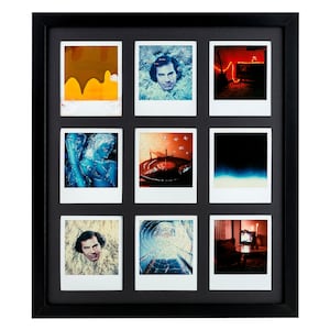 Picture frame (black) for 9x Polaroid 600 / SX-70 / i-Type (with museum glass and passepartout) instant photo