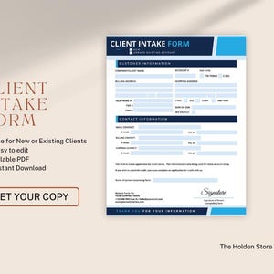 Client Intake Form, Fillable PDF Template for Small Business, Editable Customer Information Form, Instant Download