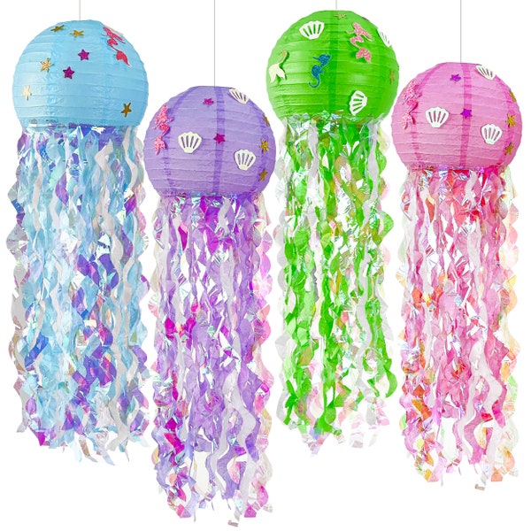 Jellyfish Paper Lanterns, Little Mermaid Theme Birthday Party Decorations, Little Girl Room Decor, Ariel, Barbie, Under the Sea, Ocean