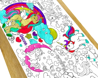GRANDE AFFICHE À COLORIER, affiche de licorne d'école à la maison pour des enfants, activités d'apprentissage, cadeau d'amant de licorne, pages d'activités pour enfants, nappe, couverture