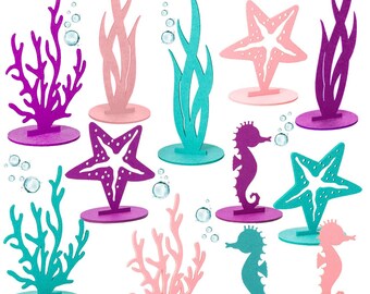 Felt Table Decoration, Birthday Party Decor, Mermaid Party Decorations, Under The Sea, Ocean, Party Supplies, Little Mermaid theme, 12 Set