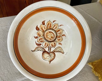 Ironstone Serving Bowl with Sunflower, Ironstone Bowl from Japan, Vintage Ironstone Bowl, Sunflower Bowl, Vintage Sunflower, Neutral Fall