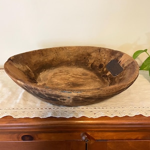Antique Wooden Bowl That Has Been Repaired, Large Primitive Wooden Bowl, Antique Farmhouse,