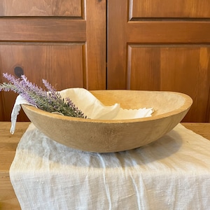 Vintage Wood Bread Dough Mixing Bowl Hand Turned Carved Primitive 13 13.5