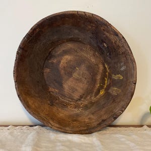 Large Antique Wooden Bowl with Repairs, Primitive Wooden Bowl, Rustic, French Country, Cabin, Farmhouse, Ready to Hang,