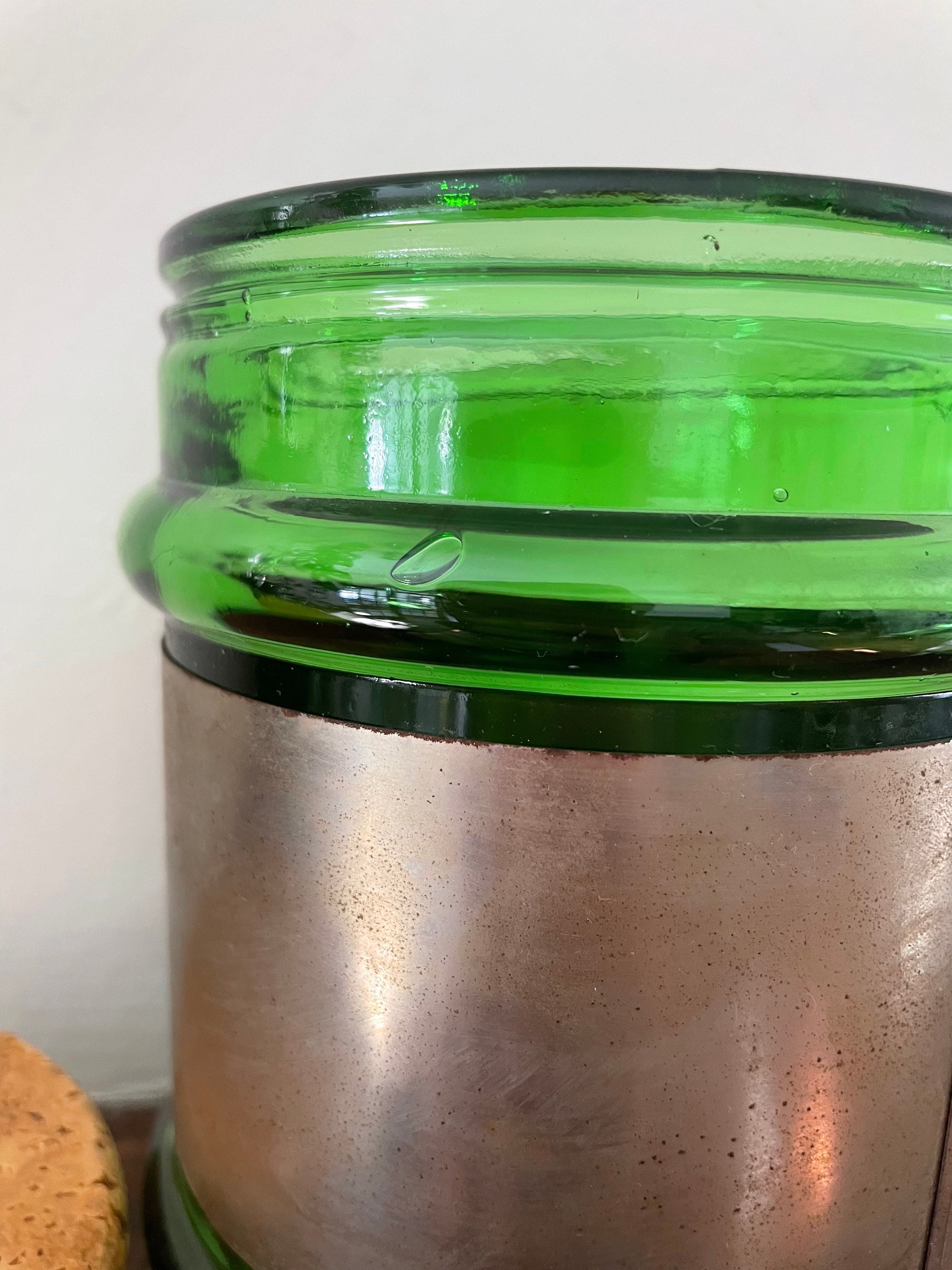 Vintage Green Glass Jar With Cork Lid and Metal Band Etsy