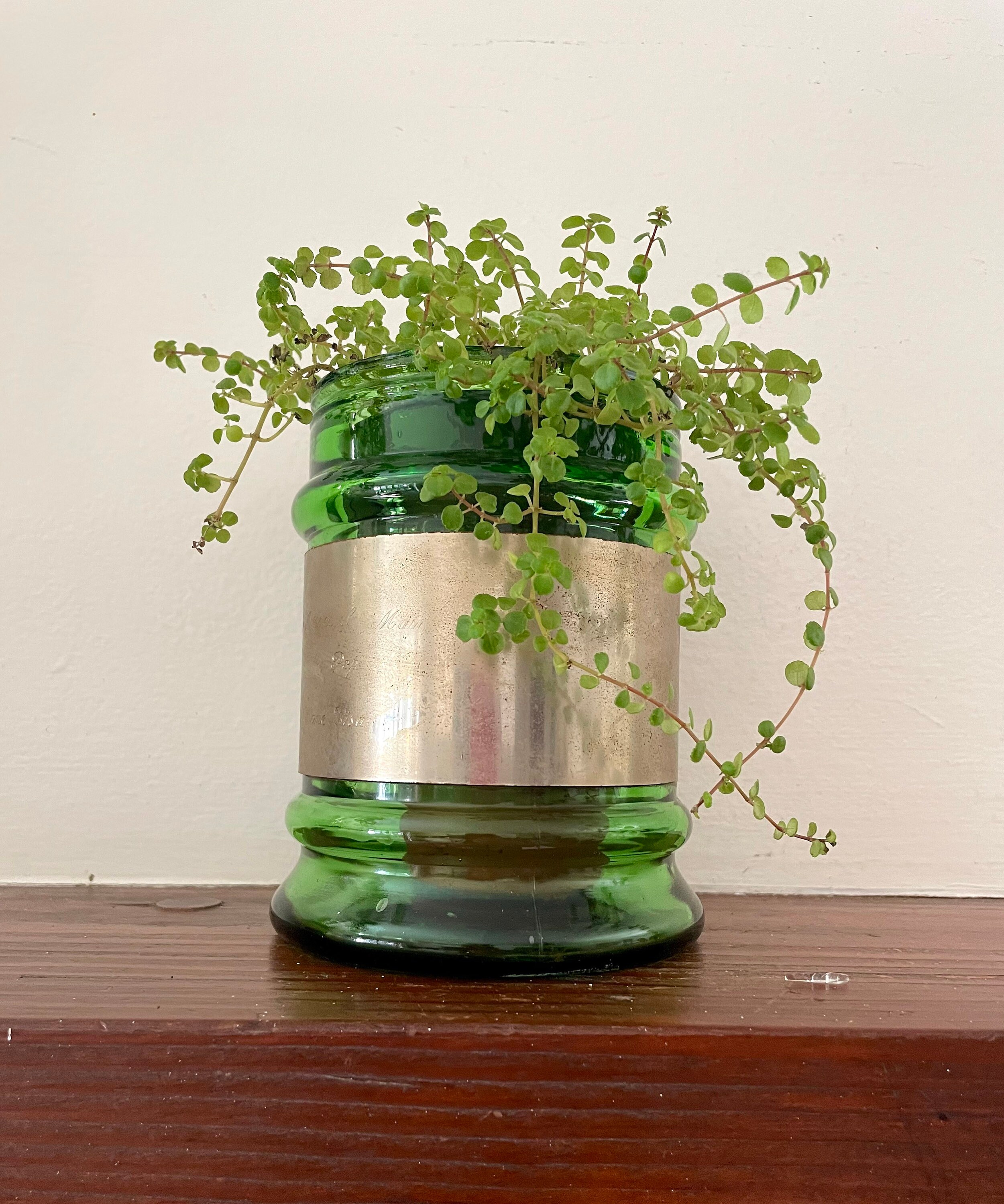 Vintage Green Glass Jar With Cork Lid and Metal Band Etsy