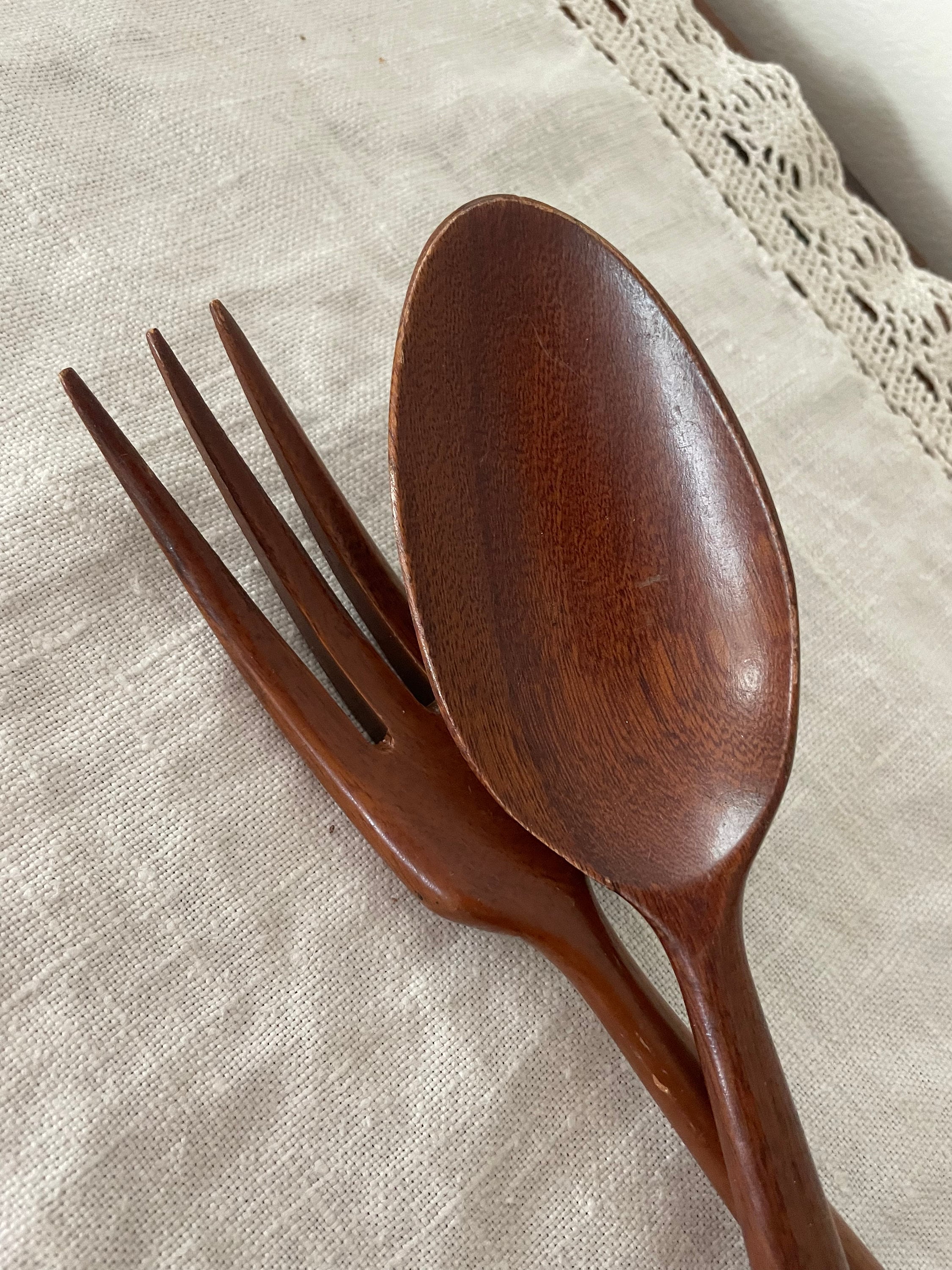 John Hasselbring Wooden Salad Server Set With Sterling Silver Handles