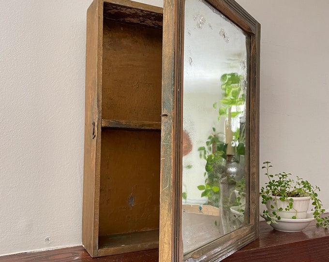 Vintage Medicine Cabinet, Rustic Wall Cabinet With Mirrored Door, Small