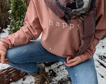 Pullover, Crewneck, Sweatshirt, Happy, dusty pink, rosa, gefüttert