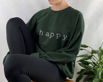 Pullover, crewneck, sweatshirt, Happy, forest green, green, fir, lined