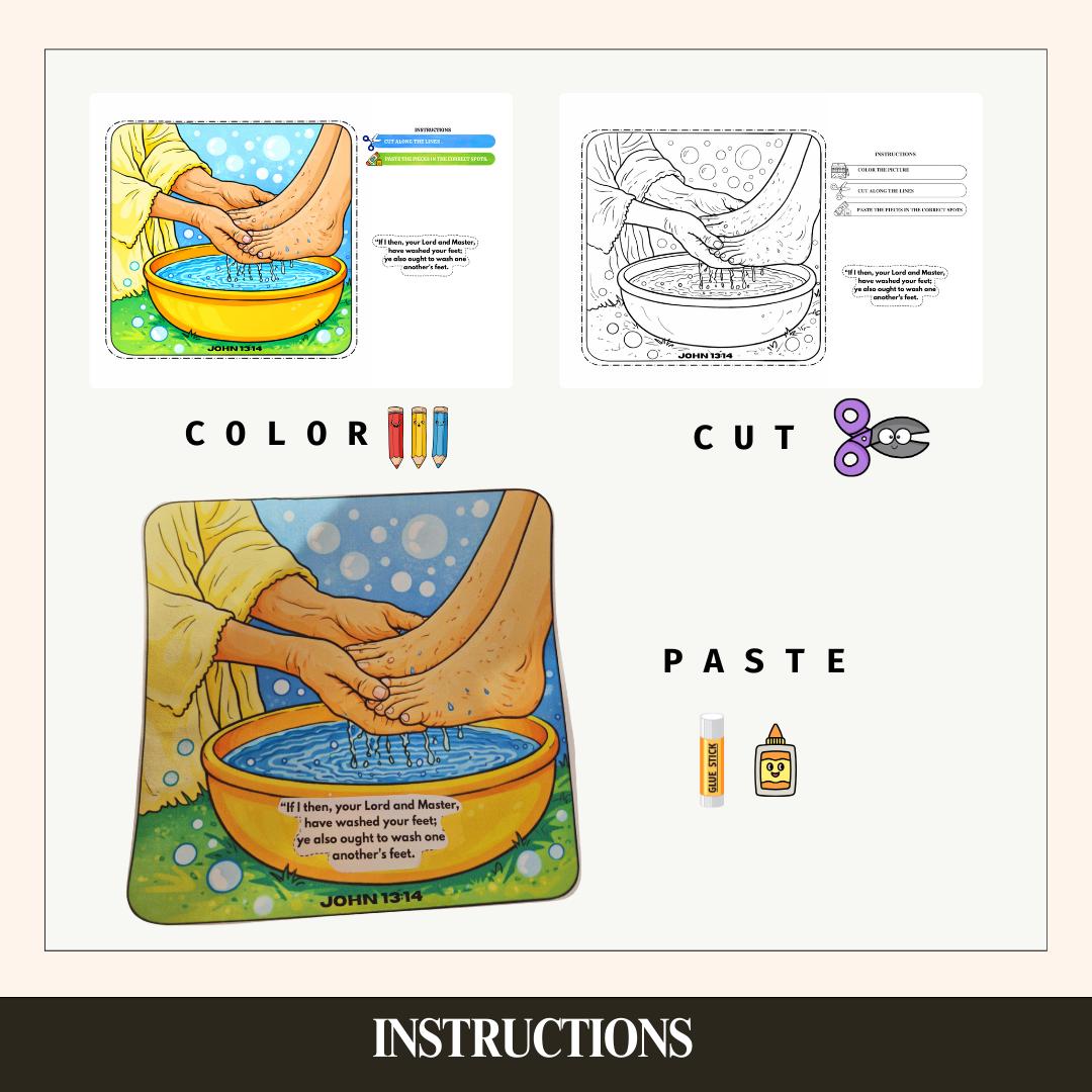Jesus Washes Feet Bible Craft, Cut and Paste Activity (digital Download ...