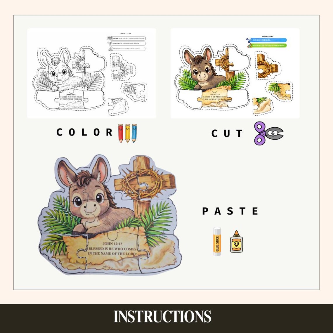 Palm Sunday Puzzle Craft for Kids | Jesus Enters Jerusalem (digital ...