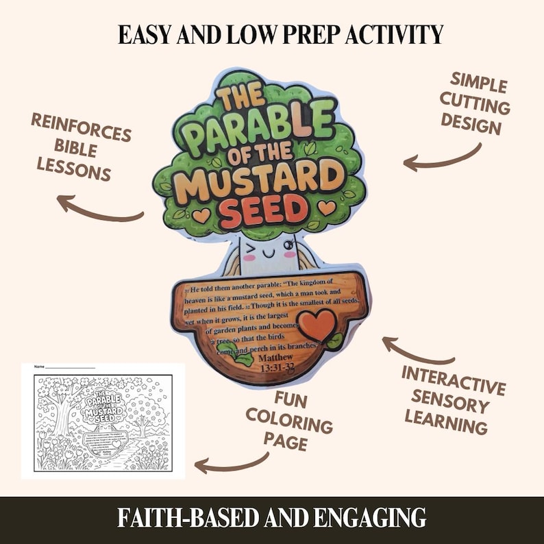 Mustard Seed Bible Craft | Kids Faith Lesson, Sunday School Activity ...