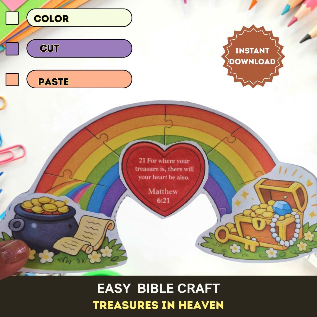 Treasures in Heaven Craft Printable | Sunday School Coloring & Cut and ...