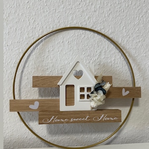 Metal ring with wooden blocks and light houses, wall decoration, gift idea, Kersflott, Raysin
