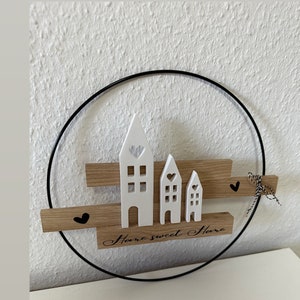 Metallring mit Holzklötzchen und Lichthäuser , Wanddeko,,Geschenkidee Bild 5
