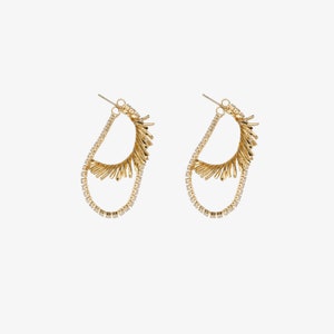 Cubic Zirconia Feather Drop Earrings - Gold