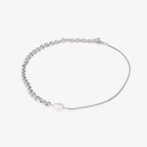 White Gold Plated Asymmetric Pearl Necklace