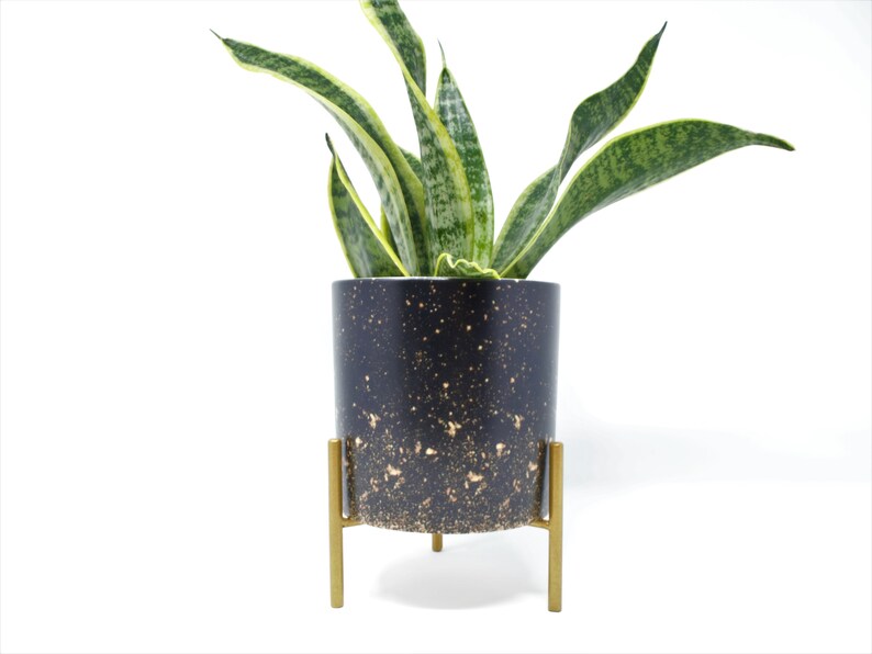 Black and Gold Planter With Stand Cache Pot With Drainage Etsy