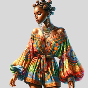 Digital Afrocentric Clipart PNG | African Woman Clipart | Headwrap Clipart | Cultural Fashion PNG |CultureWatercolor Clip Art | Black Woman