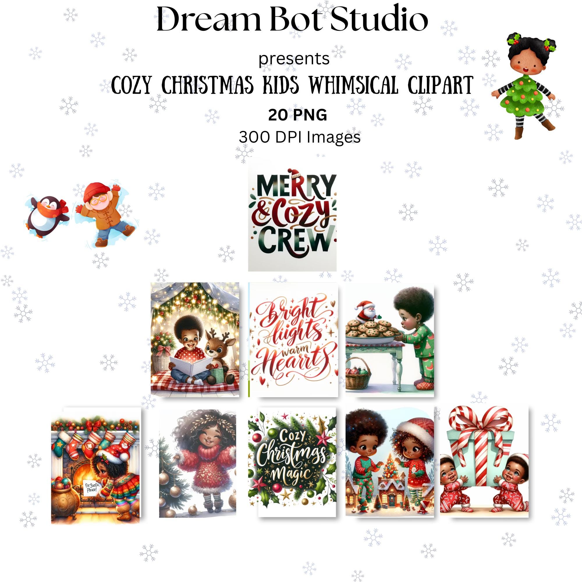 Cozy Christmas Kids Clipart PNG, Whimsical Holiday Graphics, Digital ...