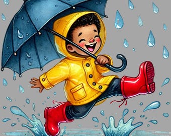 Tła akwarelowe z motywem dzieci w deszczowy dzień: 10 obrazów JPG (do  pobrania cyfrowego) - Etsy Polska