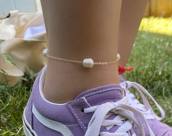 Freshwater Pearl Gold Anklet, Dainty Pearl Anklet, Beaded Anklet Women, Gold Chain Anklet, Minimalist Pearl Jewelry, Gift For Women