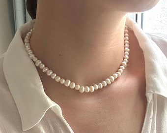 Freshwater Pearl Necklace, Dainty Pearl Necklace, Pearl Wedding Choker, Cultured Pearl Necklace, Mother's Day Gift, Gift for Mom