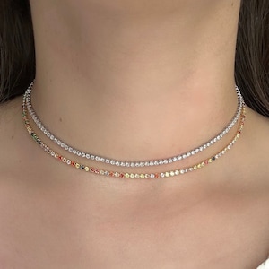 Diamond Tennis Necklace, Cubic Zirconia Tennis Necklace, Choker Tennis Necklace, Cz Tennis Necklace, Rainbow Necklace, Bridal Jewelry