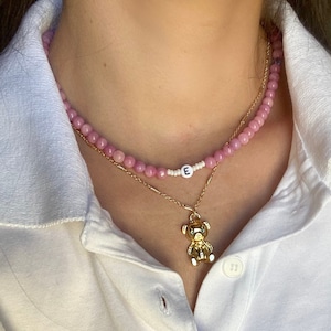Quartz Crystal Initial Beaded Necklace, Custom Letter Necklace, Gemstone Name Necklace, Simple Necklace, Dainty Necklace, Necklace For Her