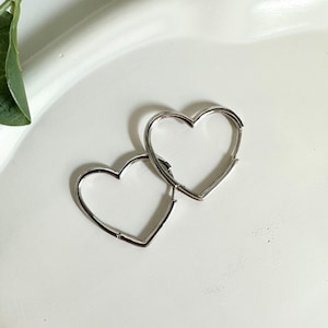 Sterling Silver Heart Earring, Minimalist Earrings, Heart Hoop Earrings, Silver Heart Shape Earrings, Gift For Her, Mothers Day Gift