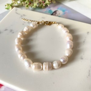 Real Bold Freshwater Baroque Pearl Bracelet, Pearl Beaded Bracelet, Beaded Bracelets For Women, Dainty Pearl Bracelets, Gift For Mother