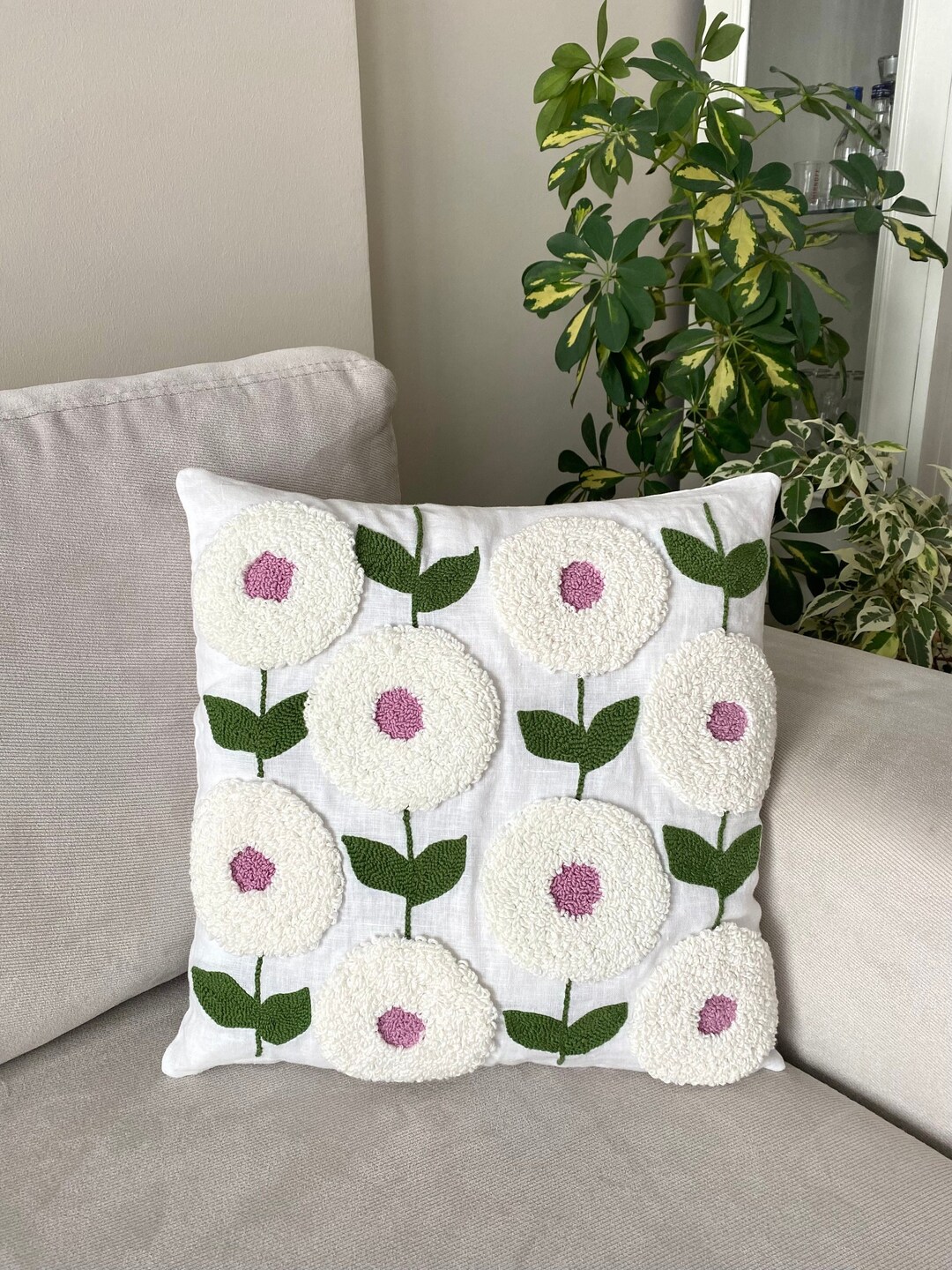 Flower Linen Pillow Case, Soft Pillow Cases, New Home Ornament, Linen Pillow Cover, Floral