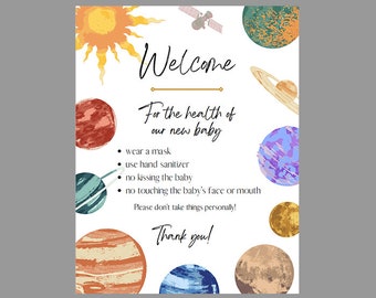 Cosmo Space Welcome Visitors New Baby No Kissing Wash Hands Signage 8.5x11 Digital Printable