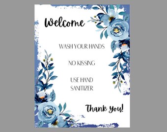 Blue Floral Baby Boy Welcome Visitors New Baby Delivery No Kissing Wash Hands Signage 8.5x11 Digital Printable