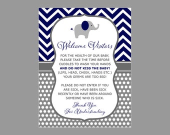 Blue Boys Welcome Visitors New Baby Delivery No Kissing Wash Hands Signage 8.5x11 Digital Printable