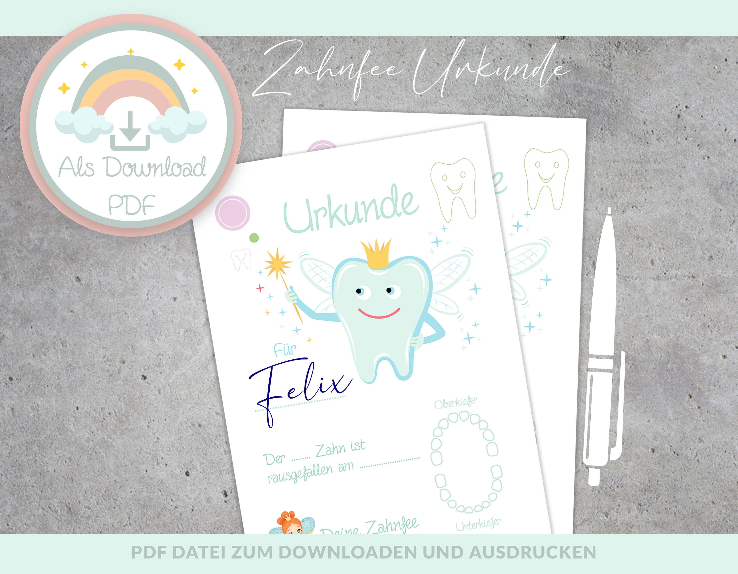 Zahnfee Urkunde als PDF DOWNLOAD runterladen Milchzahn | Etsy
